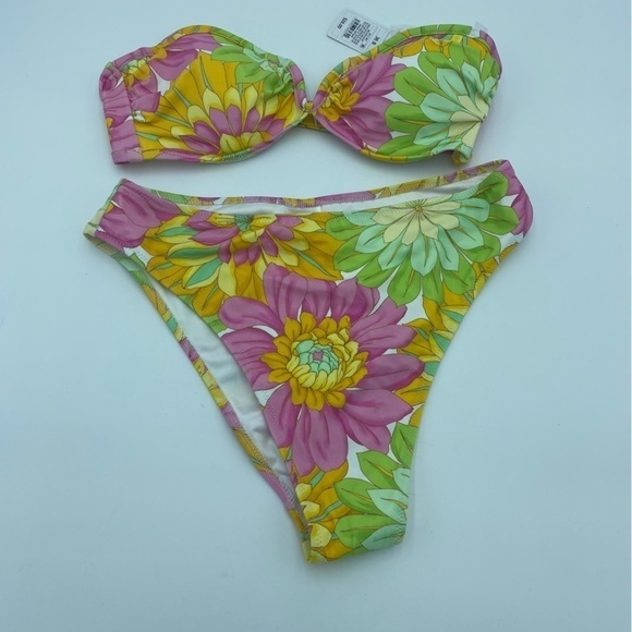 Shade & Shore Floral Pink, Green and Orange Bikini- Medium - Picture 1 of 5